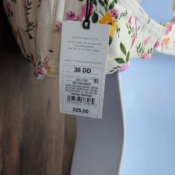 NWT Shade & Short Cream Vibrant Floral Bikini Top 38DD - Picture 4 of 5